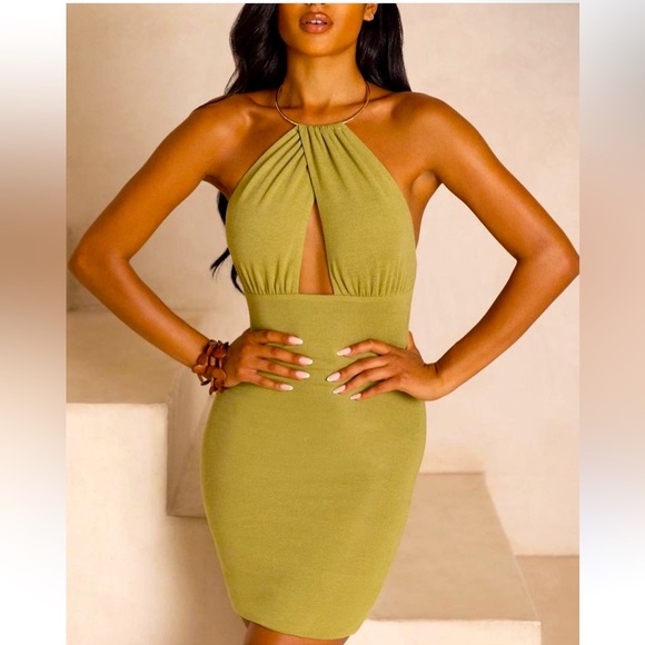 Oh Polly / Halter Neck Mini Dress / Olive Green / New with Tag🏷️ / Large - 10US - Picture 1 of 13